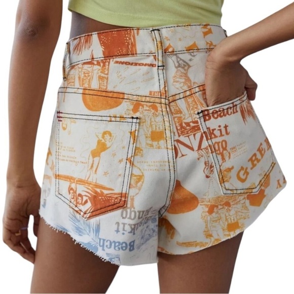 BDG Urban Outfitters Pitched Waist Shorts Size 25 Orange Blue Retro Print NWOT - Picture 9 of 9
